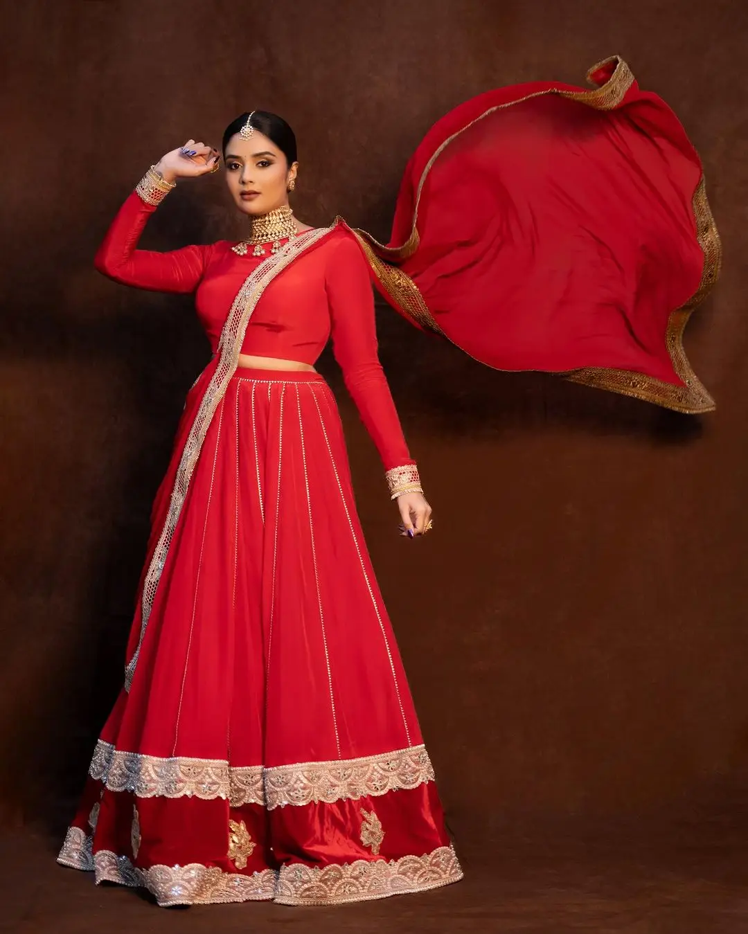 ETV Actress Sreemukhi in Red Lehenga Choli